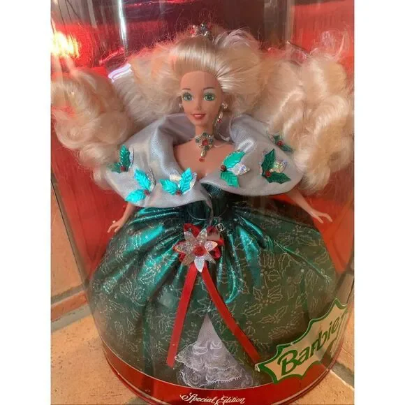 NEW IN BOX Happy Holidays Barbie Doll Vintage 1995 Special Edition Green  Dress M - laplaya.ma